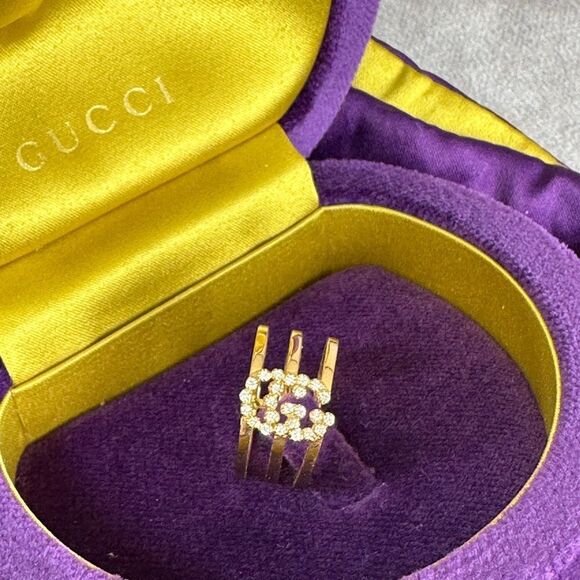 Gucci Running G Diamond 18k Yellow Gold Ring 6.5 - Picture 2 of 12